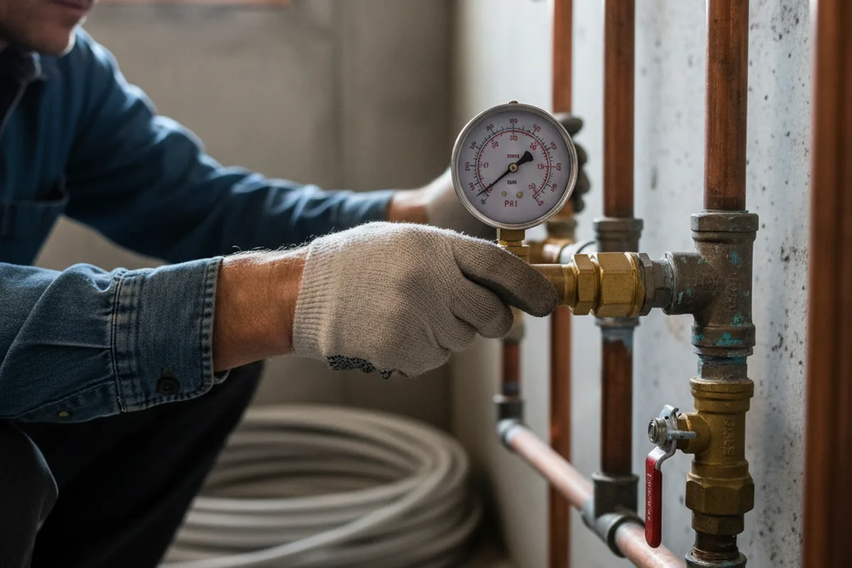 Pressure testing a repaired line during Water Line Repair in Cranston